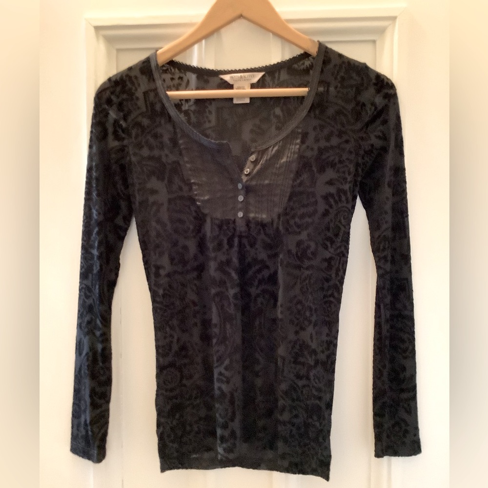 NWOT Ralph Lauren Denim And Supply Black Velvet Textured Long Sleeve Top XXS